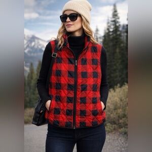 Coldwater Creek Red & Black Buffalo Plaid Quilted Vest - Medium